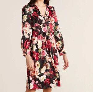 Calvin Klein Moody Floral Midi Dress - Long Sleeve V-Neck Modest - Size 4